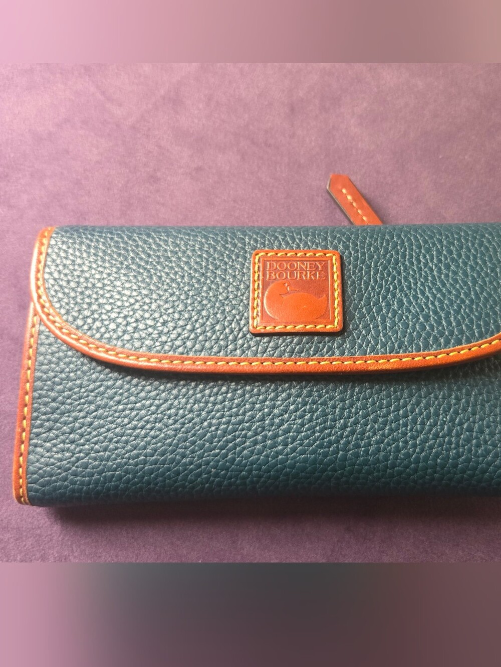 Dooney & Bourke Teal Leather Men’s Wallet with Brown Trim